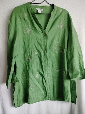 deane & white Woman Lime Green Linen Top 100% Linen